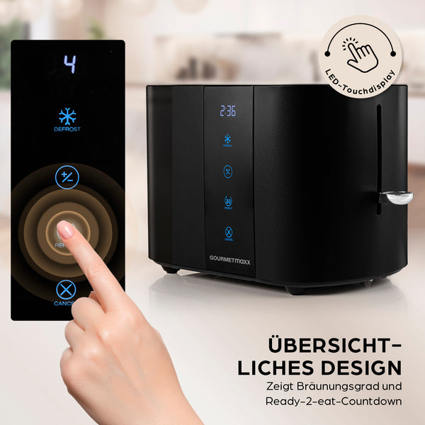 GOURMETmaxx Toaster, 2 Scheiben – modernes Design mit 6 Bräunungsgraden, Touchscreen und Ready-2-eat-Countdown.