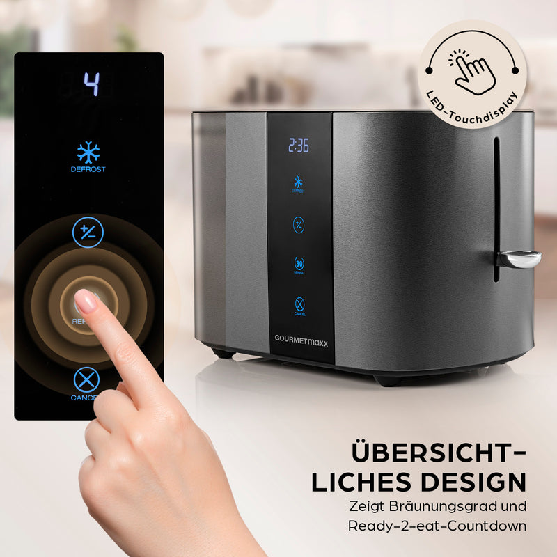 GOURMETmaxx Toaster, 2 Scheiben - 6 Bräunungsgrade, Touchscreen, Brötchenaufsatz
