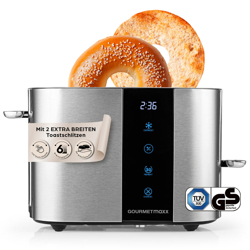 GOURMETmaxx Toaster, 2 Scheiben - 6 Bräunungsgrade, Touchscreen, Brötchenaufsatz