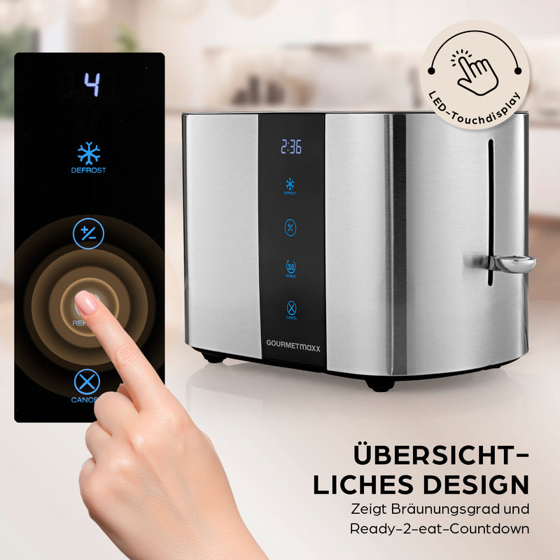 GOURMETmaxx Toaster, 2 Scheiben - 6 Bräunungsgrade, Touchscreen, Brötchenaufsatz
