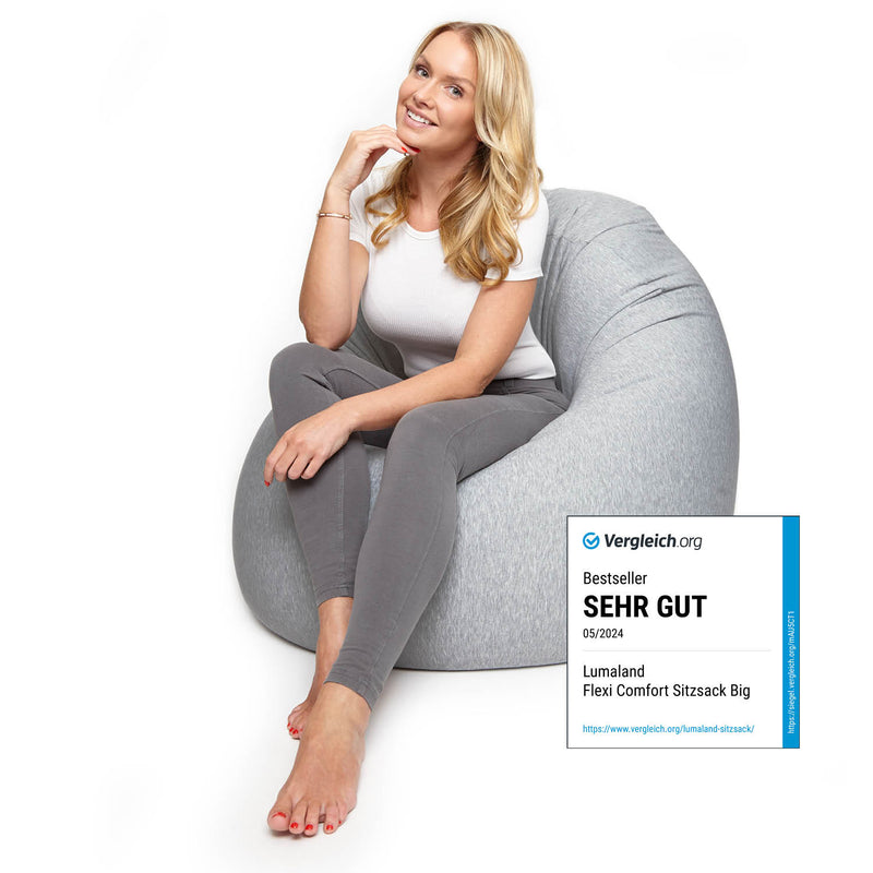 LUMALAND Flexi Comfort Sitzsack - Premium Bean Bag Sitzkissen Medium - 142 x 84 cm - Hellgrau