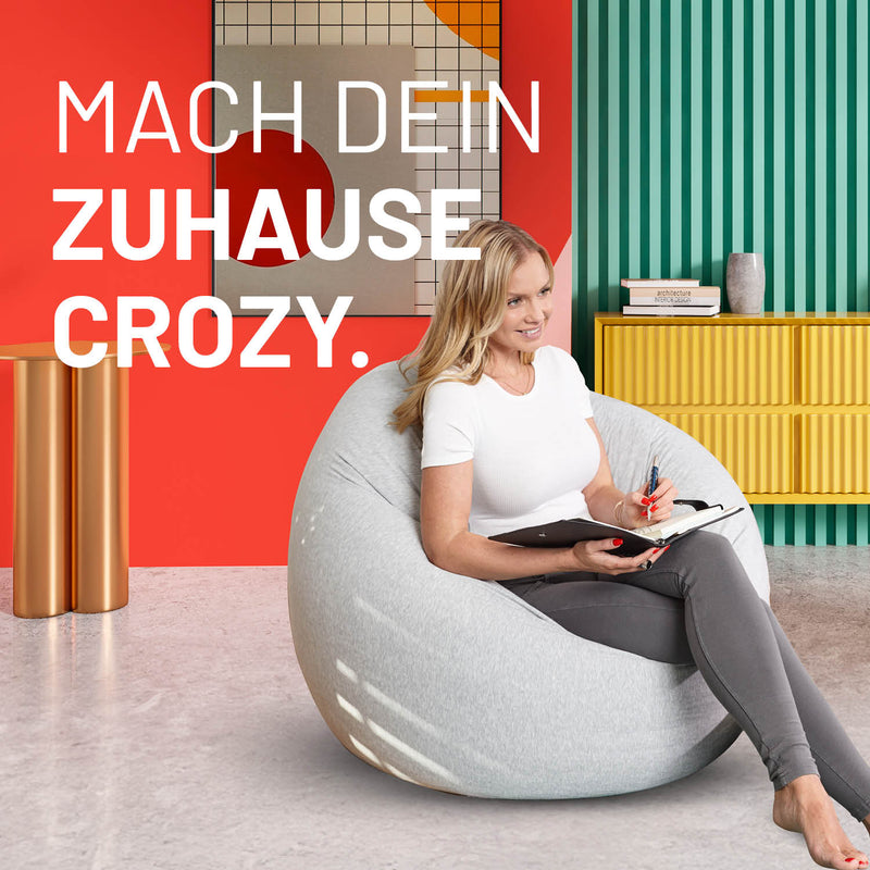 LUMALAND Flexi Comfort Sitzsack - Premium Bean Bag Sitzkissen Medium - 142 x 84 cm - Hellgrau