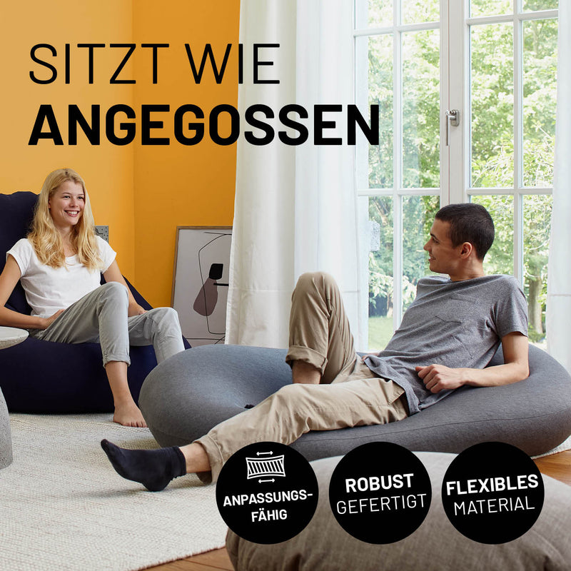 LUMALAND Flexi Comfort Sitzsack - Premium Bean Bag Sitzkissen Medium - 142 x 84 cm - Hellgrau