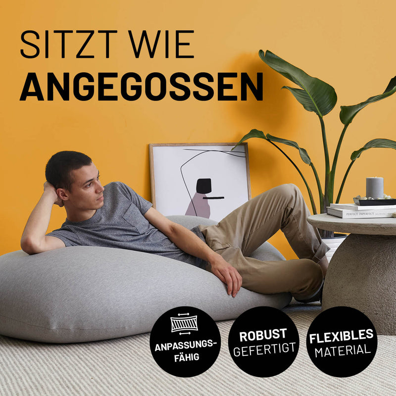 LUMALAND Flexi Comfort Sitzsack Dunkelgrau 155x100 cm passt sich flexibel an, robust und mit flexiblem Material für höchsten Komfort.