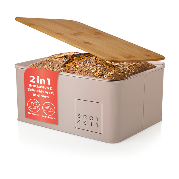 LUMALAND Cuisine Brotkasten aus Metall mit Bambus Deckel - Rechteckig 30,5 x 23,5 x 14 cm - Altrosa