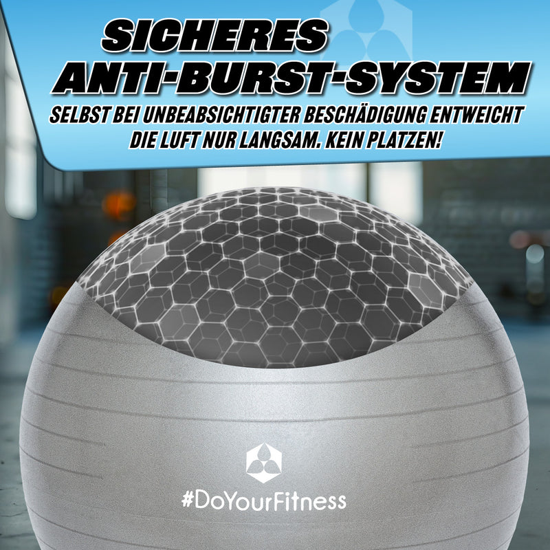 #DoYourFitness Gymnastikball inkl. Ballpumpe - Fitness Sitzball - Silber - 65 cm