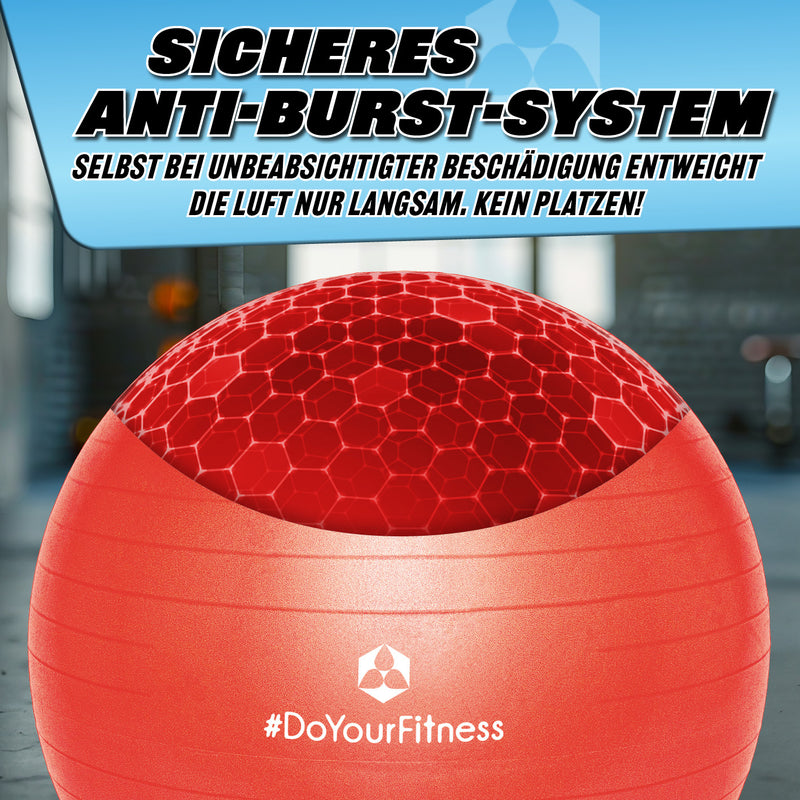 #DoYourFitness Gymnastikball inkl. Ballpumpe - Fitness Sitzball - Rot - 75 cm