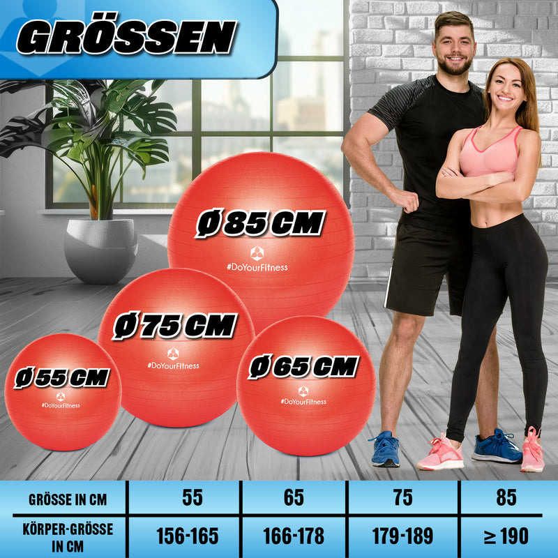 #DoYourFitness Gymnastikball inkl. Ballpumpe - Fitness Sitzball - Rot - 65 cm