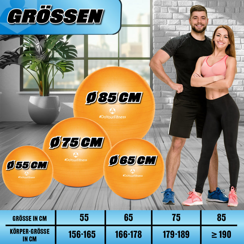 #DoYourFitness Gymnastikball inkl. Ballpumpe - Fitness Sitzball - Orange - 85 cm