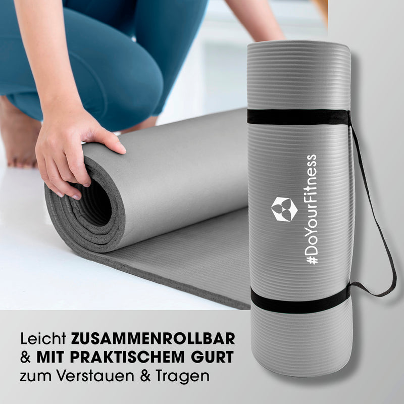 #DoYourFitness Fitnessmatte - In- & outdoor - Yoga, Gymnastik & Co - 183 x 61 x 1 cm - Grau