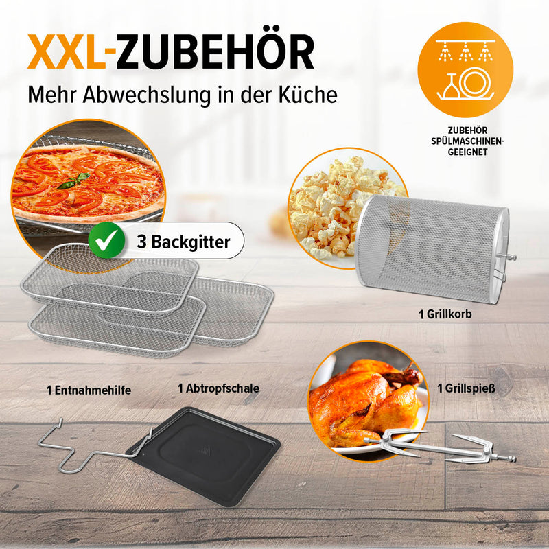 GOURMETmaxx Heißluftfritteuse 12 l - XXL-Ofen + Touchdisplay, Drehspieß - 1800 W - Schwarz