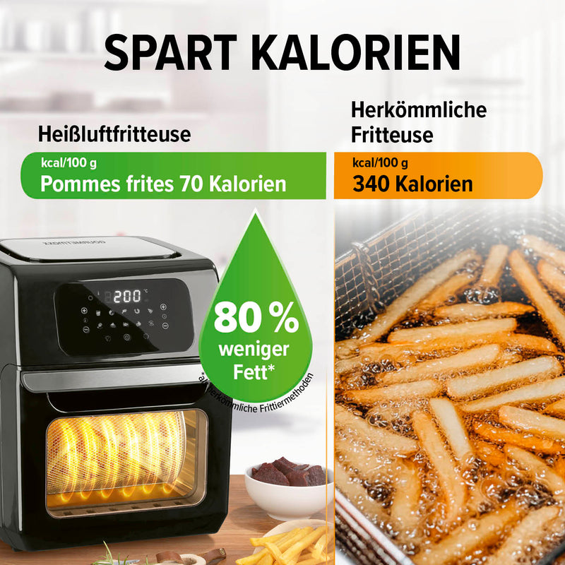 GOURMETmaxx Heißluftfritteuse 12 l - XXL-Ofen + Touchdisplay, Drehspieß - 1800 W - Schwarz