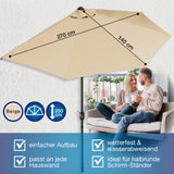 EASYmaxx Sonnenschirm mit UV-Schutz halbrund 270x140 cm beige, rechteckig, wetterfest, handkurbel, wandmontage, ideal für Balkon und Terrasse.