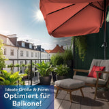 EASYmaxx Sonnenschirm mit UV-Schutz - Halbrund 230 x 140cm in Terracotta, rechteckig, ideal für kleine Balkone mit Handkurbel.