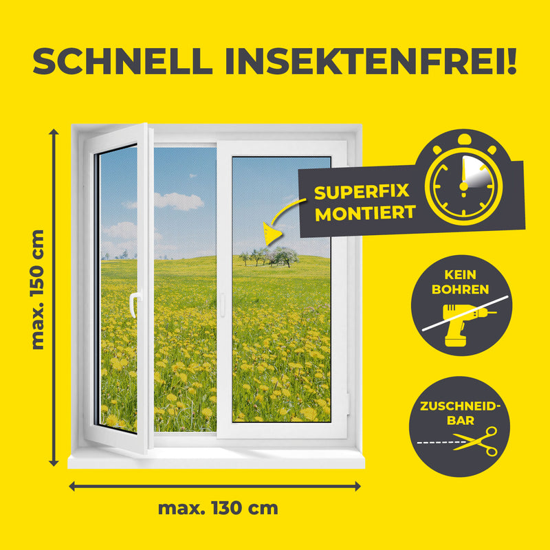 EASYmaxx Insect Protect Insektenschutzgitter mit Magnetbefestigung - bis 150 x 130 cm - Fenster - 2er-Set