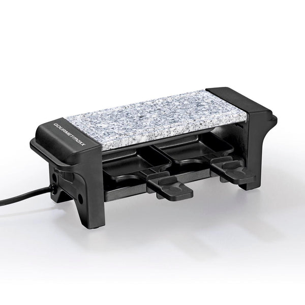 GOURMETmaxx Raclette Grill für 2 Personen - 350W mit heißem Stein zum Grillen und 2 Raclette-Pfännchen inklusive Spateln.