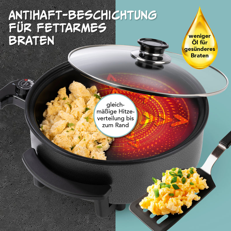 GOURMETmaxx elektrische Partypfanne - Ø 30 cm - mit Thermostat und Glasdeckel