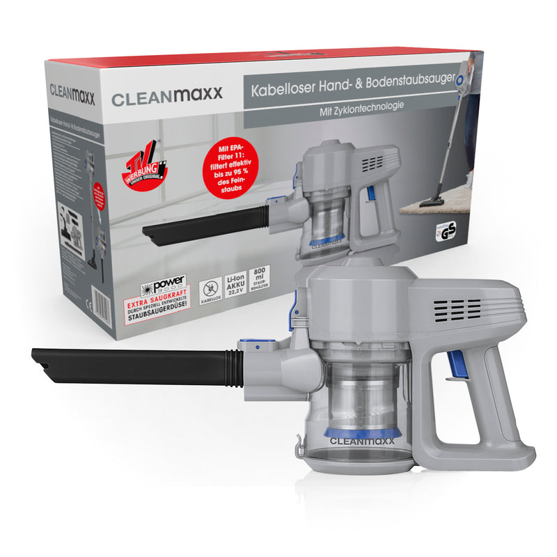 CLEANmaxx Akku-Zyklon-Staubsauger 22,2V - hellgrau/blau