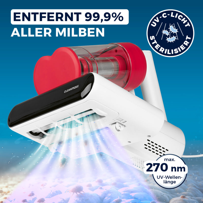 CLEANmaxx Milbensauger Rotation - entfernt 99,9 % aller Milben - mit UV-C-Licht - weiß/rot