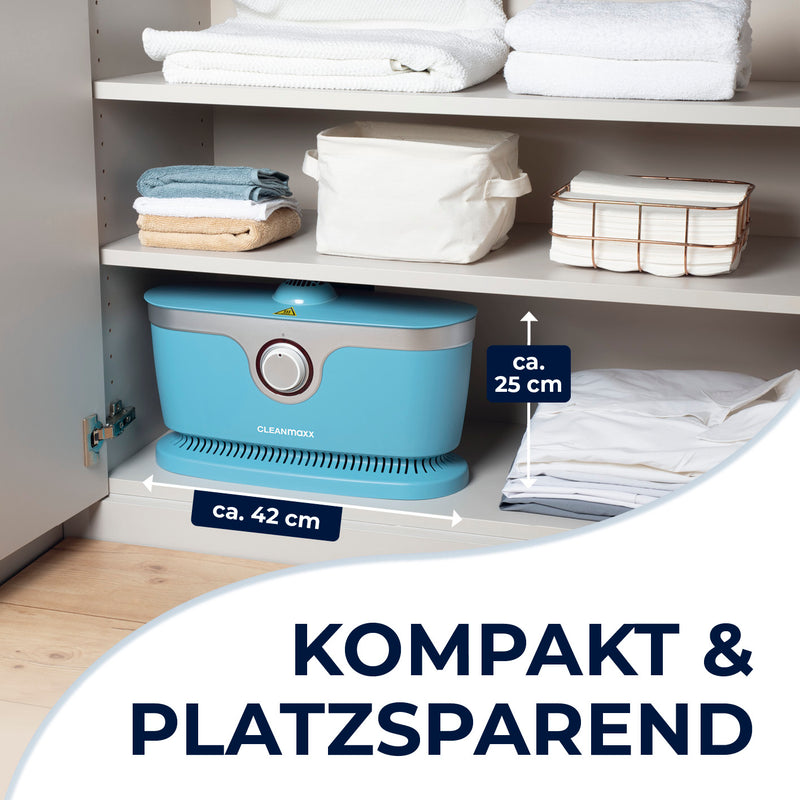 CLEANmaxx Hemdenbügler PRO für Oberbekleidung in Blau, kompakt und platzsparend, ideal für automatisches Trocknen und Bügeln.