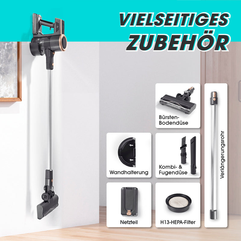 CLEANmaxx Akku-Zyklon-Staubsauger mit digitalem Touch-Display - grau/gold