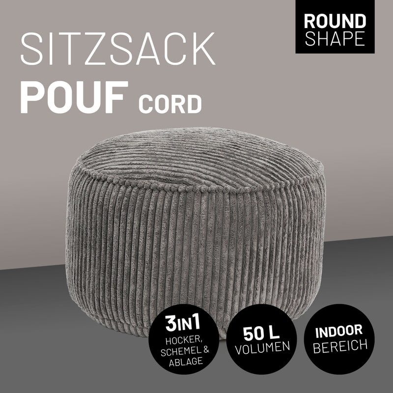 LUMALAND Sitzsack Pouf Cord - Grau