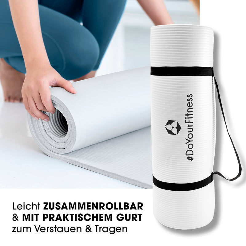 #DoYourFitness Fitnessmatte - In- & outdoor - Yoga, Gymnastik & Co. - 183 x 61 x 2 cm - Weiß