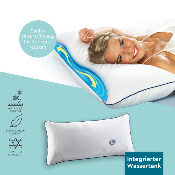 VITALmaxx Wasserkissen 80x40 cm weiß/grau mit integriertem Wassertank für individuell einstellbaren Härtegrad und weiche Oberfläche.