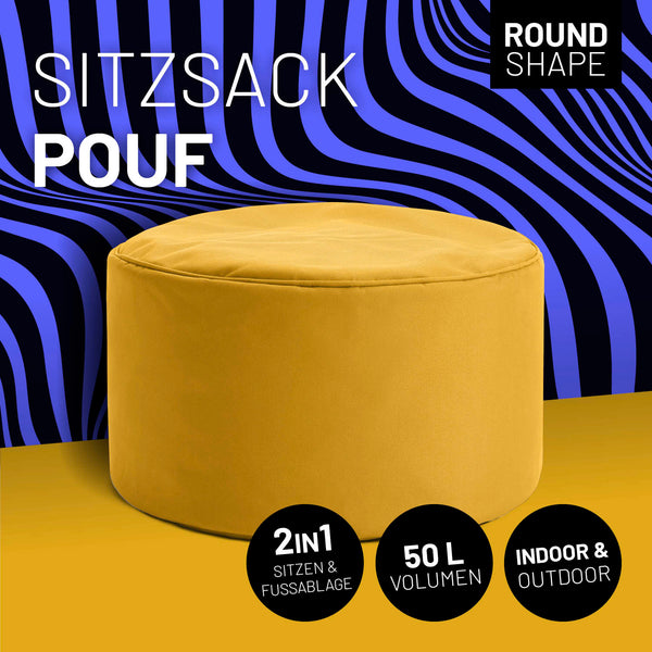 LUMALAND Sitzsack Pouf (50 L) in Senfgelb, vielseitig als Sitz- und Fußhocker, robust für Indoor & Outdoor.