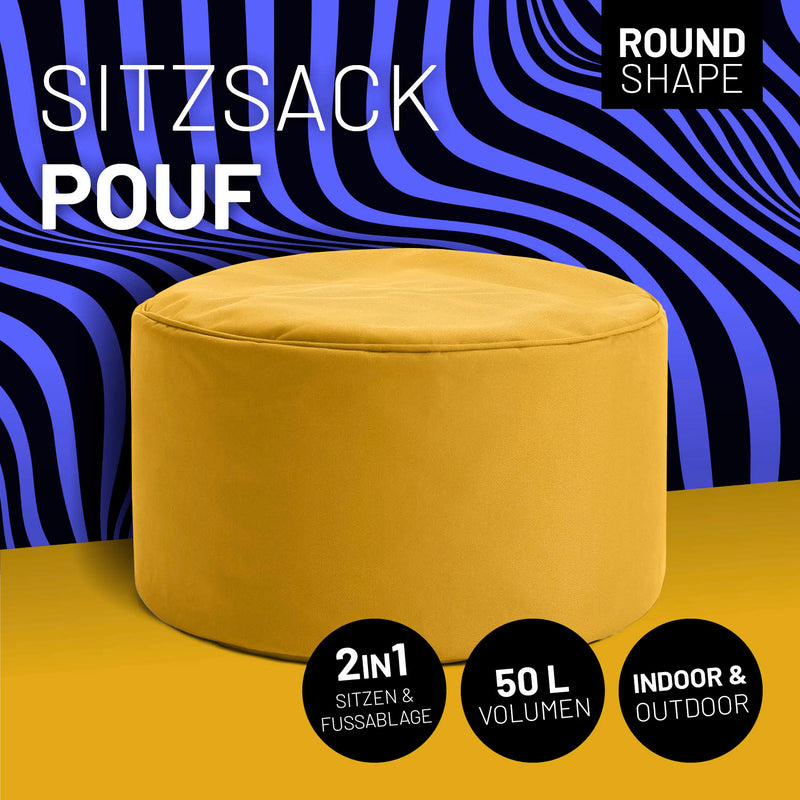 LUMALAND Sitzsack Pouf (50 L) in Senfgelb, vielseitig als Sitz- und Fußhocker, robust für Indoor & Outdoor.