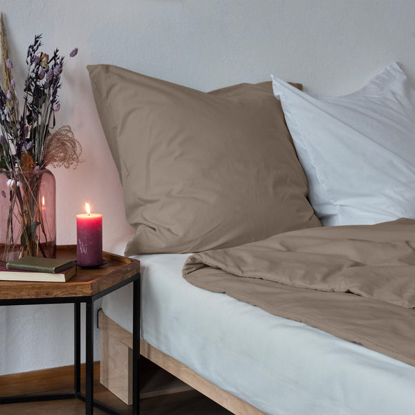 LUMALAND Premium Bettwäsche Everyday - Ganzjahres Bettbezug 155x200 cm & Kissenbezug 80x80 cm - Taupe