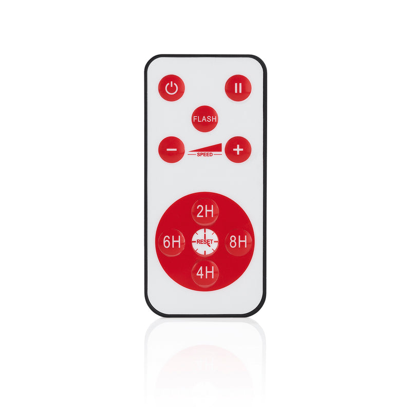 VfB Stuttgart LED-Echtwachskerze Fernbedienung mit Timer, Geschwindigkeitsstufen und rotem Design für rotierendes VfB-Wappen.