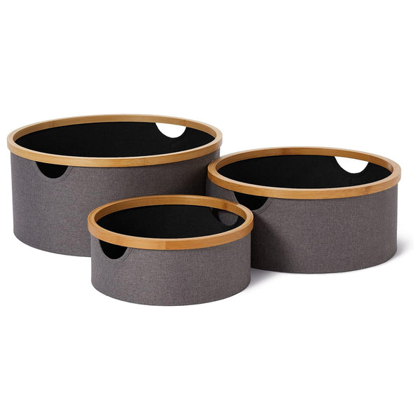 LUMALAND Bambus-Rahmen Aufbewahrungsbox rund - 3er-Set - Grau/Anthrazit