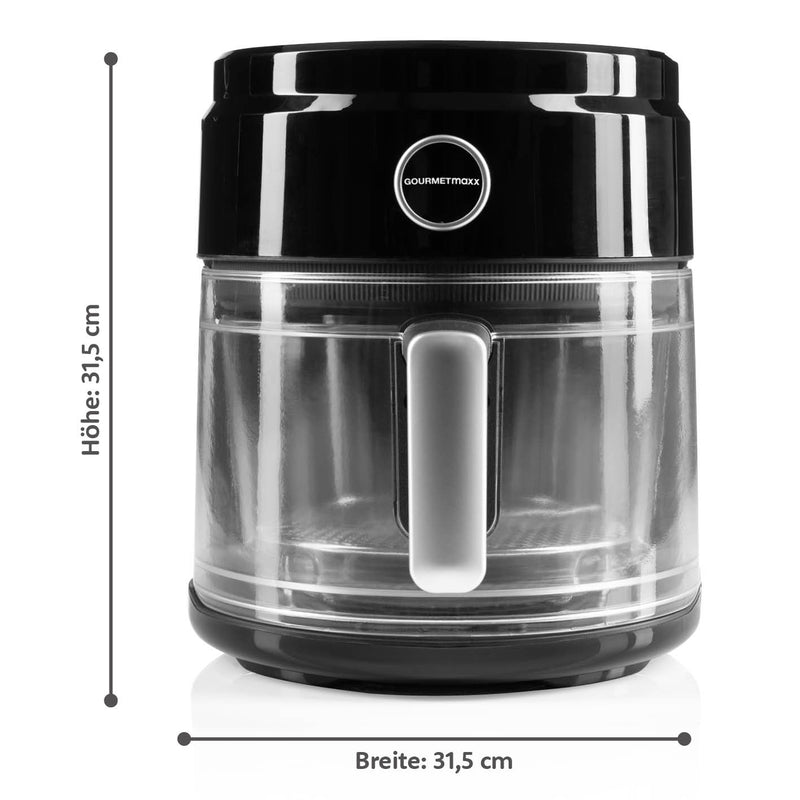 GOURMETmaxx Heißluft-Fritteuse Digital mit Glas-Garkorb 3,3 l schwarz, 60-Minuten-Timer, Touch-Display, Temperaturregelung 80-200 °C.