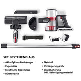 CLEANmaxx Akku-Zyklon-Staubsauger Digital-Display mit Zubehör, Verlängerungsrohr, Wandhalterung und elektrische Bodendüse anthrazit/silber/rot.
