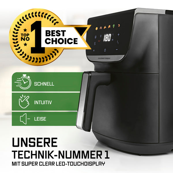 GOURMETmaxx AirGenius Heißluftfritteuse 5,5 l mit Farb-Touchdisplay, 7 Programme, leistungsstark, schnell, intuitiv und leise.