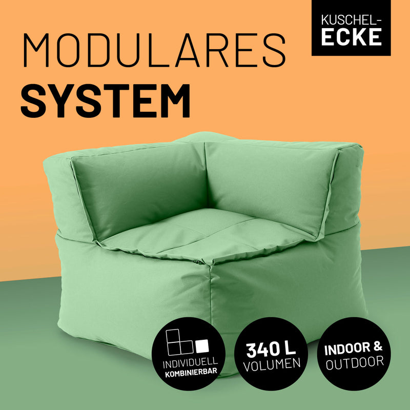 LUMALAND Sitzsack-Sofa Ecke Pastell Grün mit 340 L Volumen, modularem System, indoor & outdoor Nutzung, kombinierbar und langlebig.