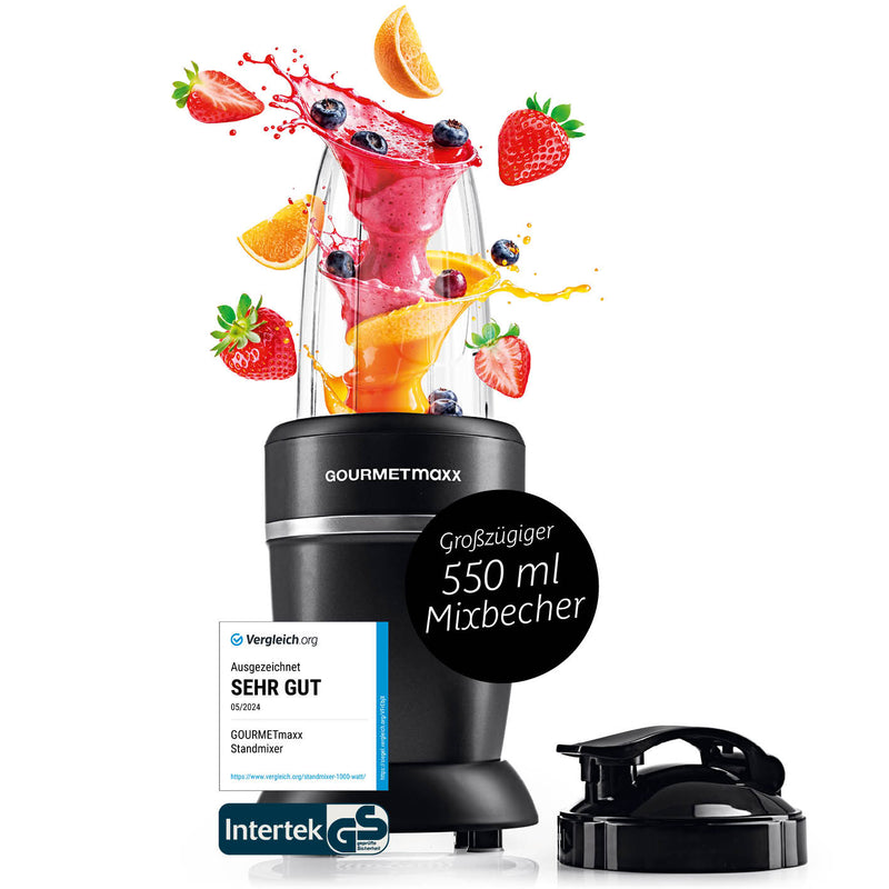 GOURMETmaxx Nutrition Mixer Pro 1.000 mit Zubehörset M - Shakes, Smoothies & Co.