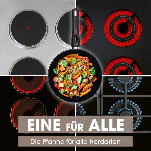 BRATmaxx Karbonstahl-Bratpfanne Ø 24 cm mit 2-fach Antihaftbeschichtung, geeignet für alle Herdarten, inklusive Gas- und Induktionsherd.