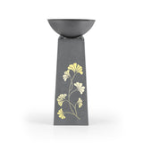 EASYmaxx LED-Dekosäule mit Pflanzschale in Beton-Optik, grau, mit warmweißer LED-Beleuchtung und Gingko-Design.