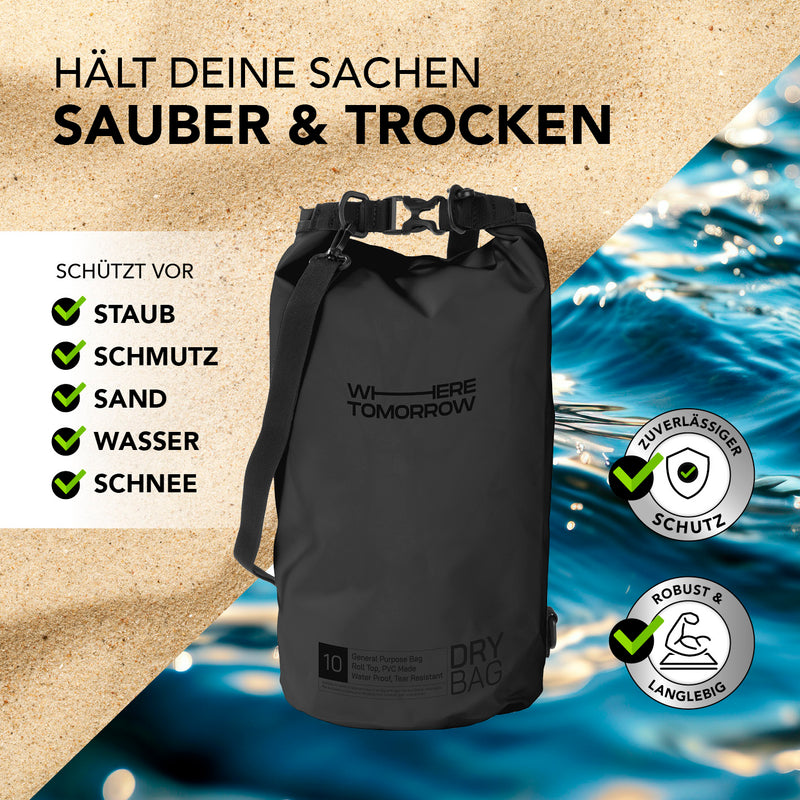 Where Tomorrow Dry Bag 10L - Style 01 - Schwarz