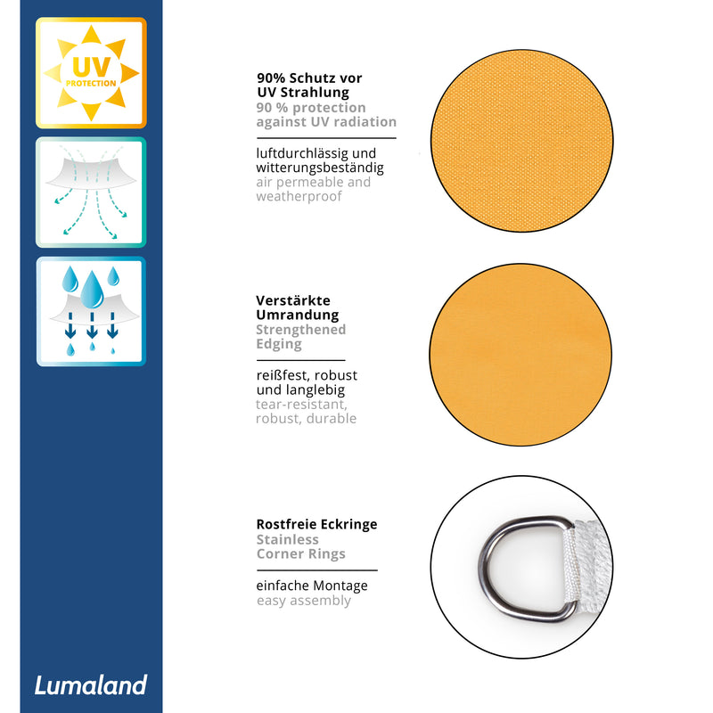 LUMALAND Sonnensegel Polyester - Rechteck 2 x 4 Meter - Gelb