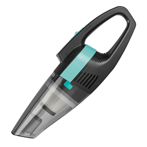 CLEANmaxx Akku-Handstaubsauger mit Autoadapter in türkis/grau, kabellos, beutellos und kompakt für Nass- und Trockensaugen.