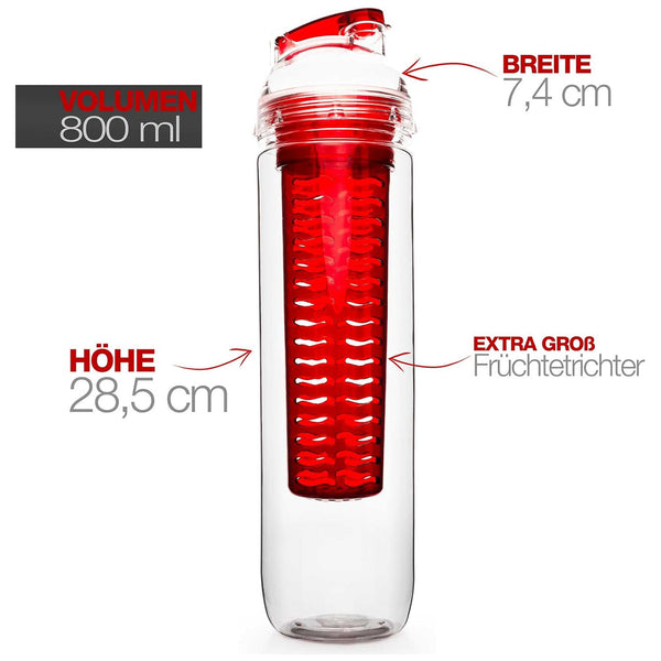 #DoYourFitness Trinkflasche mit Früchtebhälter Fruchteinsatz - 800 ml - Rot