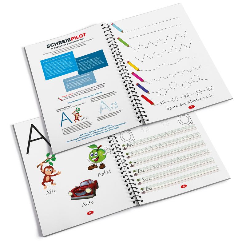 Schreibpilot Heft Buchstaben mit Bleistift/Radiergummi - DIN-A4 zum Üben von Buchstaben mit Anlaut-Illustrationen und Schwungübungen.