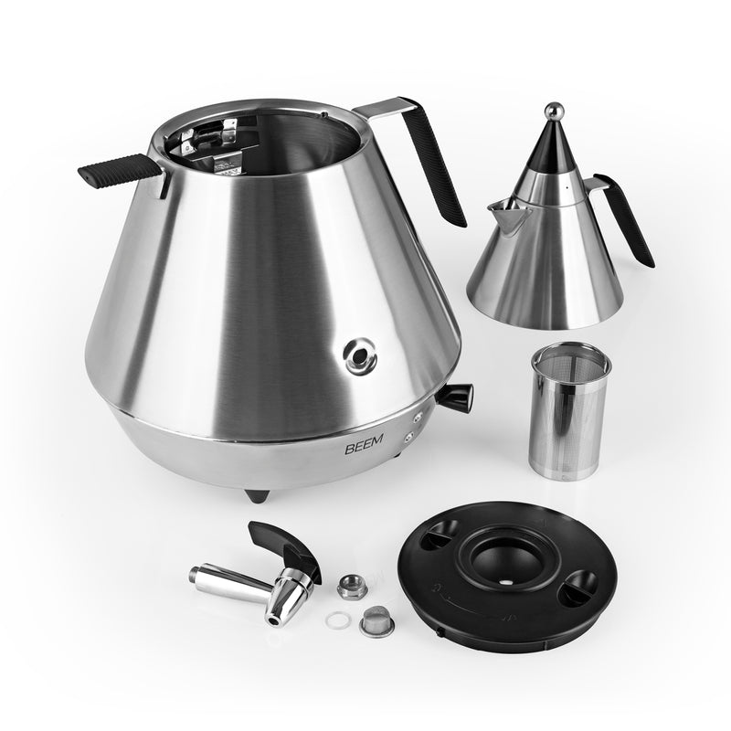 PYRAMID Samowar - 4 l aus Edelstahl, 4 l Wasserbehälter, 1 l Teekanne mit Sieb, ideal für Gastronomie und Zuhause.