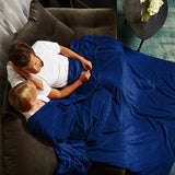 LUMALAND Kuscheldecke - 220x240cm - Sofadecke & Tagesdecke in Blau aus weichem Coral-Fleece, ideal für Sofa und Doppelbett.