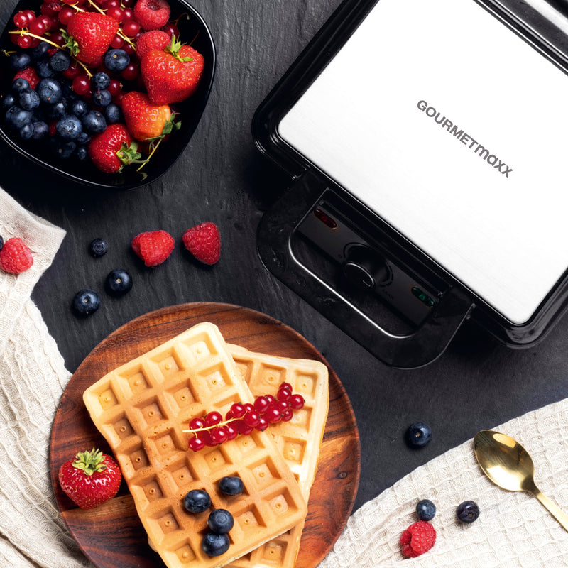 GOURMETmaxx Waffeleisen für Belgische Waffeln mit Antihaftbeschichtung, Bräunungsgrad einstellbar, Cool-Touch-Griffen und rutschfesten Füßen.