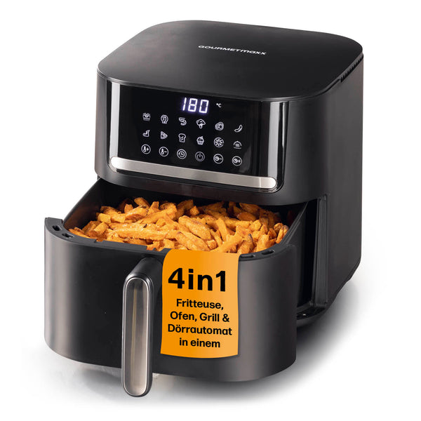 GOURMETmaxx 4in1-Heißluftfritteuse 1600 W, 6 L mit Touchdisplay, Timerfunktion und 4-in-1-Funktion für fettarmes Garen.