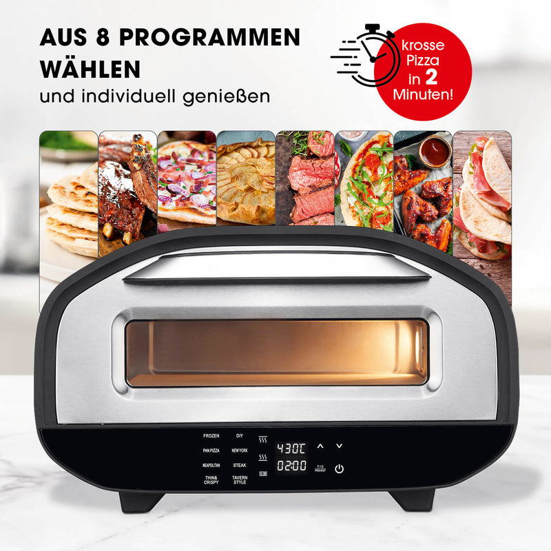 GOURMETmaxx Elektro-Pizzaofen mit Pizzaheber | Touchdisplay, Timer, 8 Programme